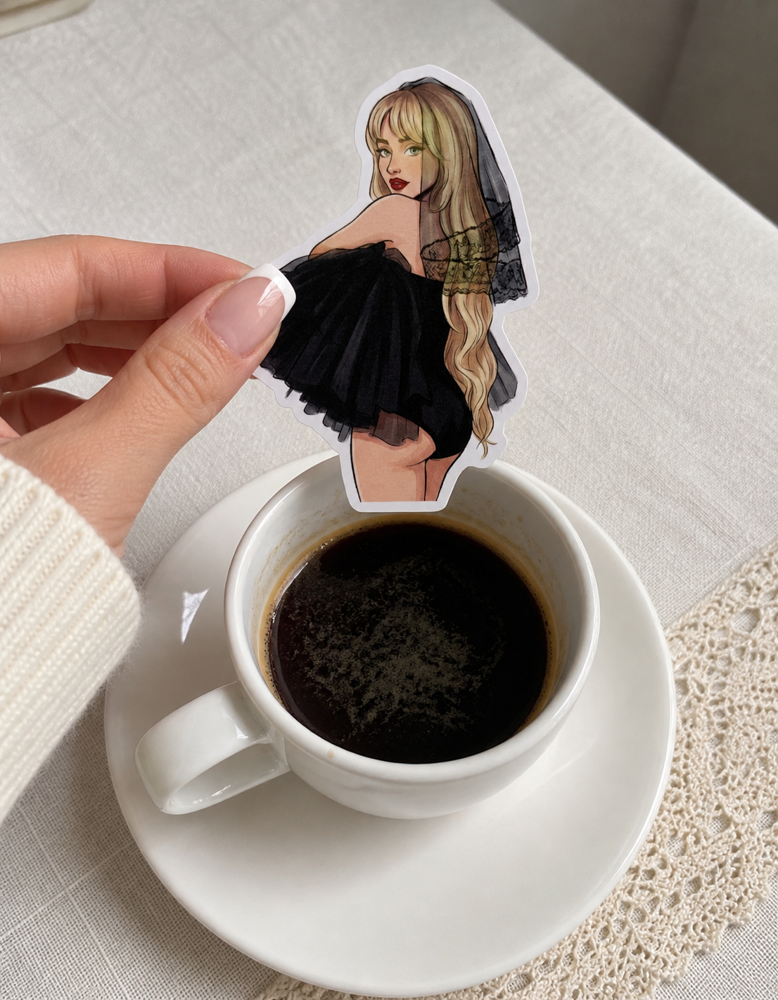 Sabrina Pop Star Feather Black Mini Dress Waterproof Sticker | Fan Art