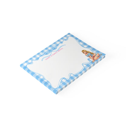 Short N Sweet Notes Notepad – Coquette Blue Gingham Bow | Cute Aesthetic Notepad