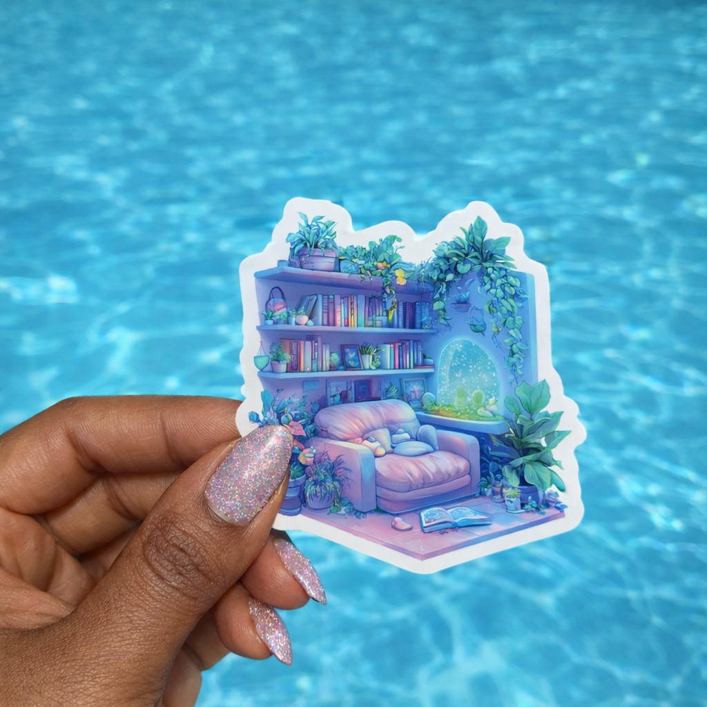 Cozy Reading Nook Bookshelf Sticker, Gift for Bookworm Sugary Bliss