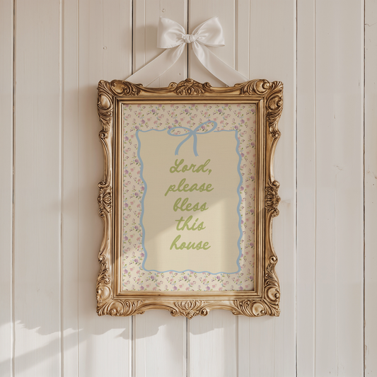 Lord Please Bless This House Art Print - Green Writing Printify
