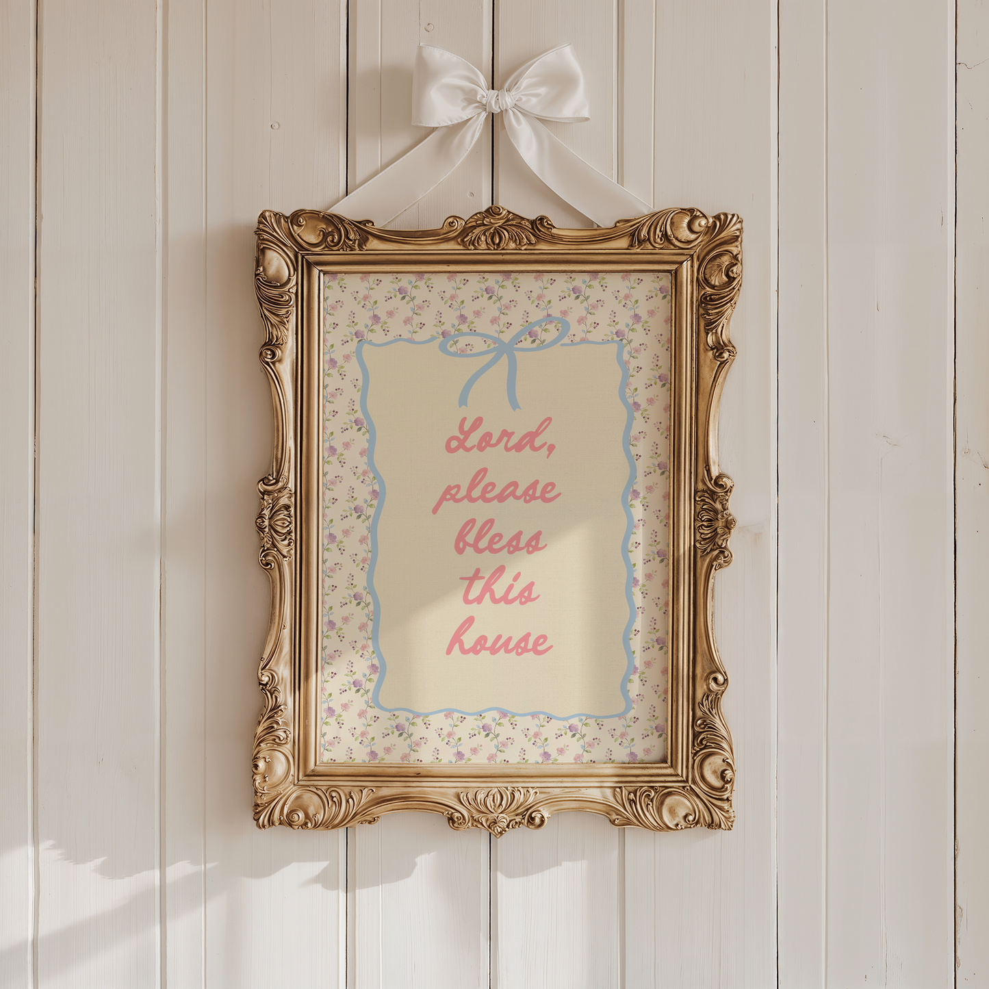 Lord Please Bless This House Art Print - Pink Writing Printify