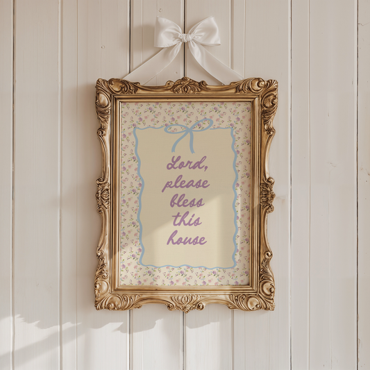 Lord Please Bless This House Art Print - Purple Writing Printify