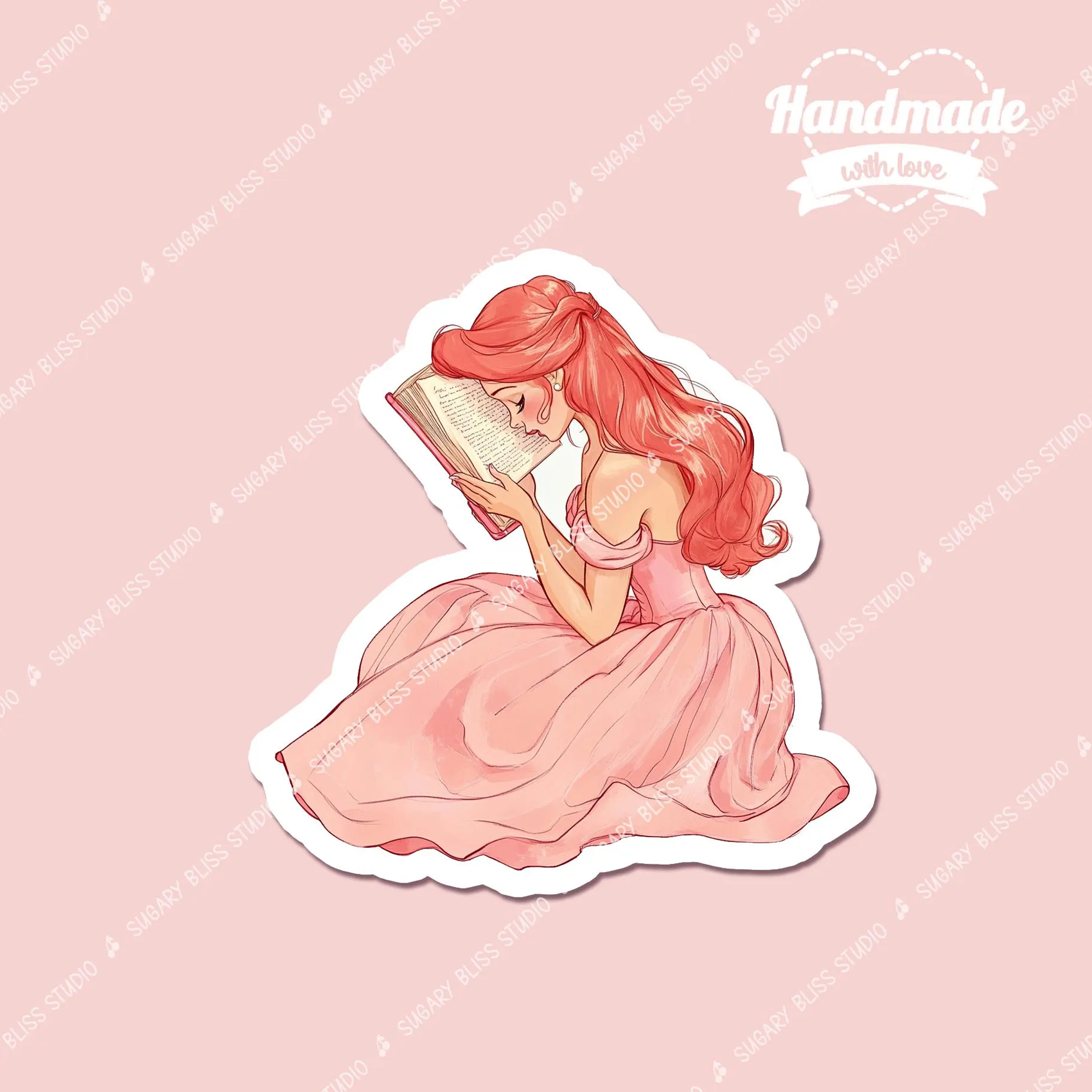 Pink Bookworm Princess Reading Sticker for Kindle Sugary Bliss