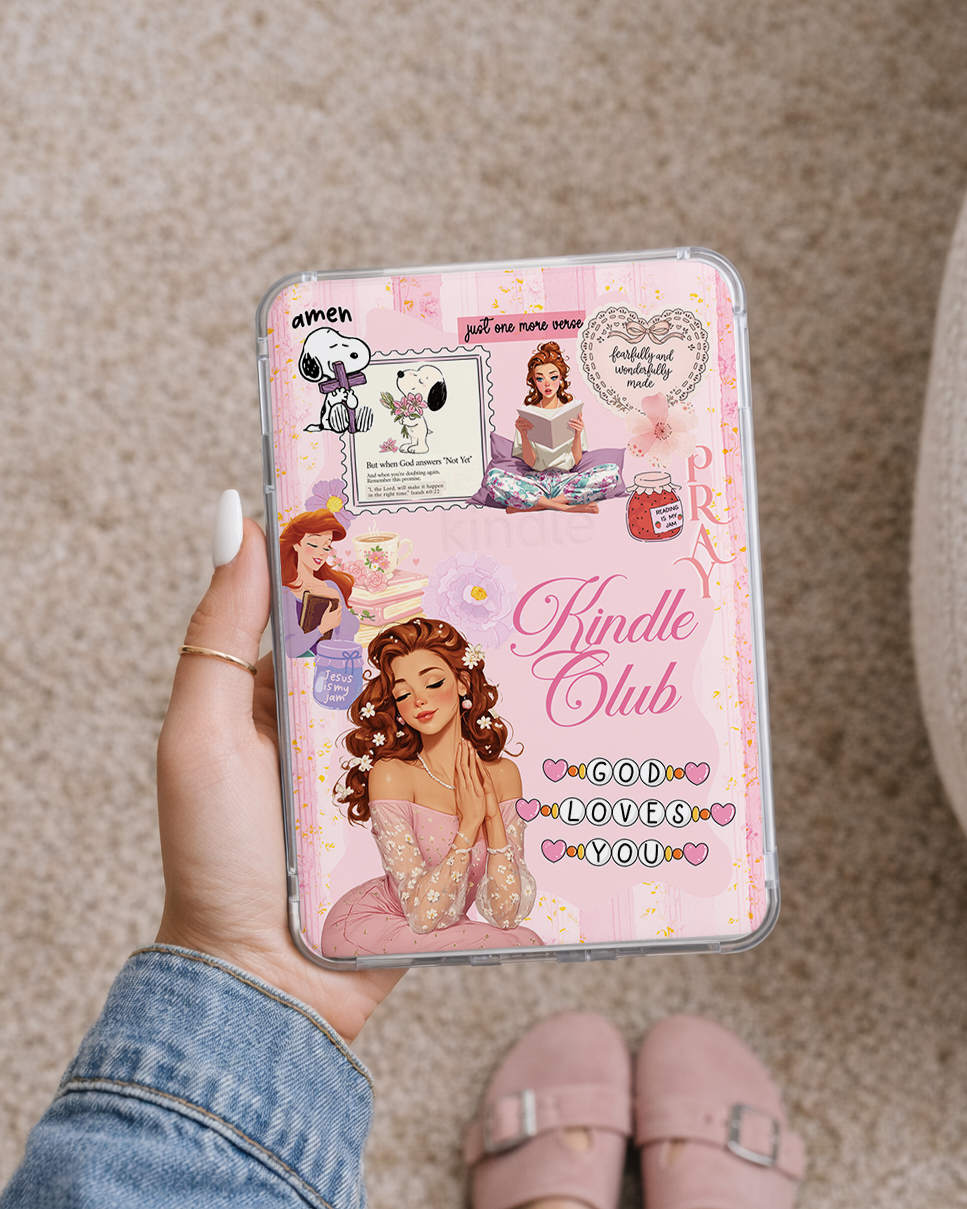 Christian Kindle insert cozy reader aesthetic Bible girl pink Kindle case insert