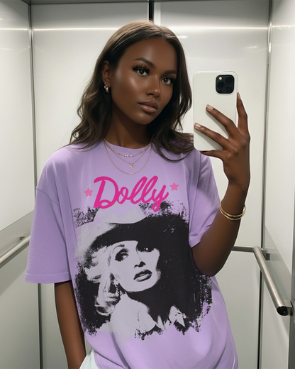 Lavender Dolly Parton inspired graphic tee with vintage portrait design