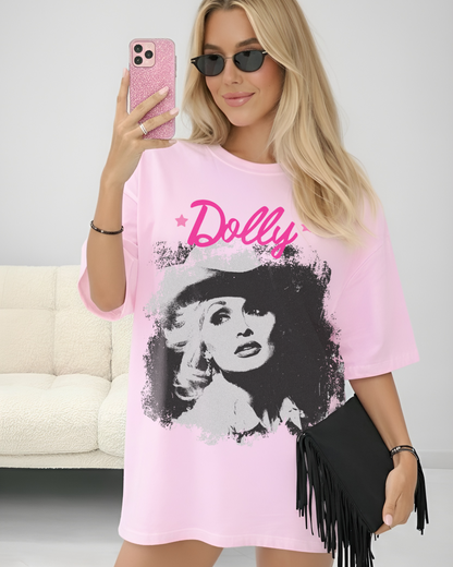 Pink Dolly graphic t-shirt with bold country music portrait print