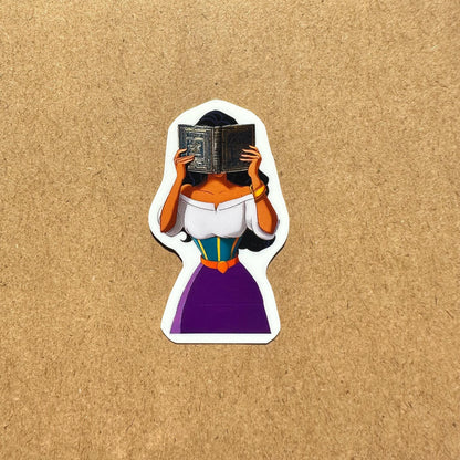 Sticker of a character with a book on a brown background