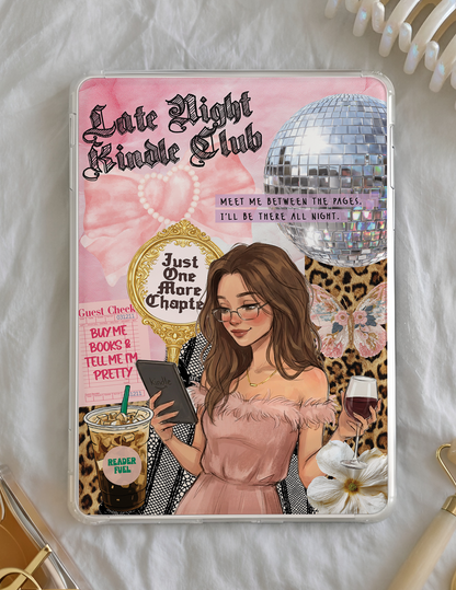 Printable Late Night Kindle Club digital download insert in clear case with coquette glam reader aesthetic