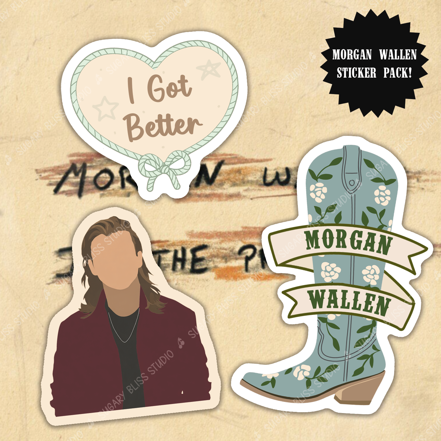 Morgan Wallen Sticker Set: Country Music Decals Sugary Bliss