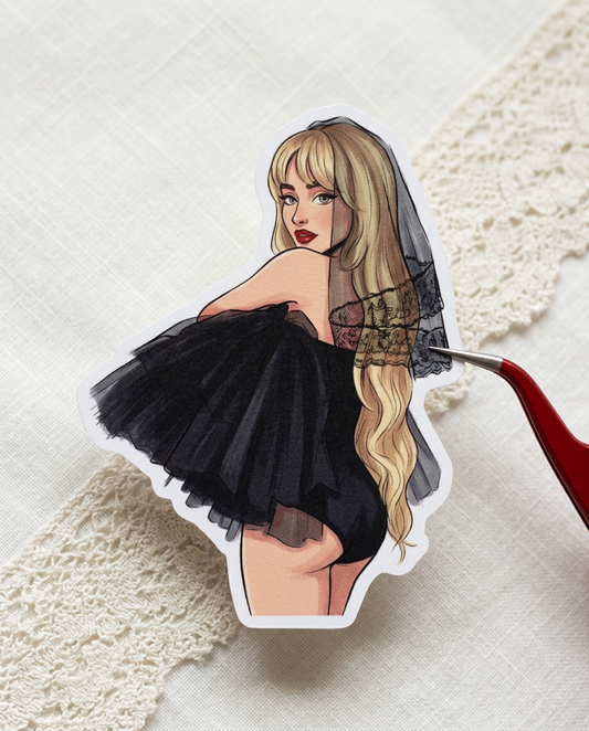 Sabrina Pop Star Feather Black Mini Dress Waterproof Sticker | Fan Art