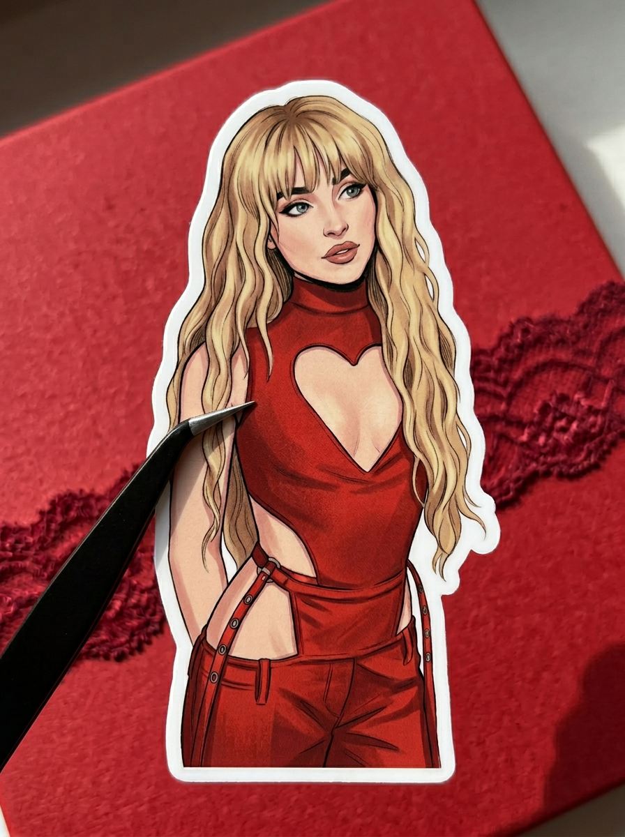 Emails I Can't Send Era Sabrina in Red Waterproof Sticker | Fan Art