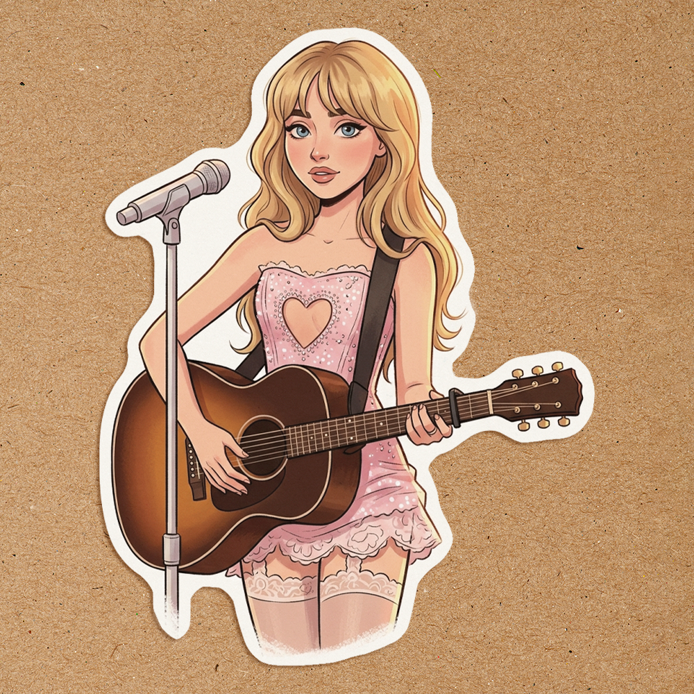 Beautiful Singer Acoustic Guitar Waterproof Sticker