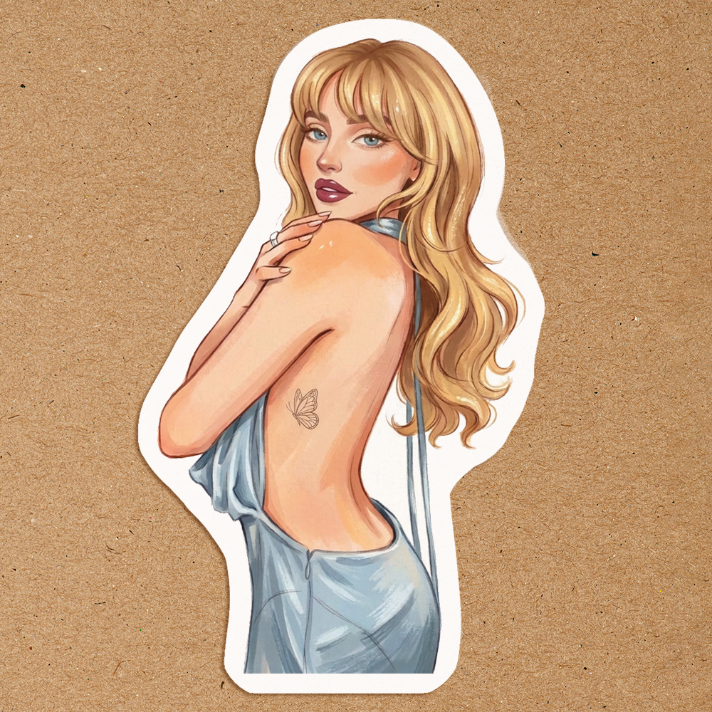 Sabrina Carpenter Inspired Blonde Pop Girl Sticker | Pop Star Fan Art Sticker Sugary Bliss