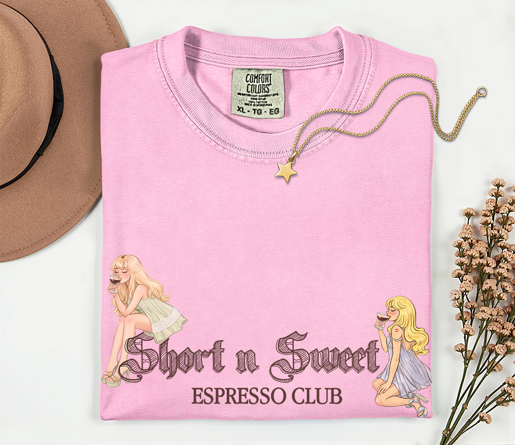 Short n Sweet Espresso Club Tee – Vintage Feminine Sabrina Coffee Shirt | Cute Coffee Lover Graphic Tee Printify
