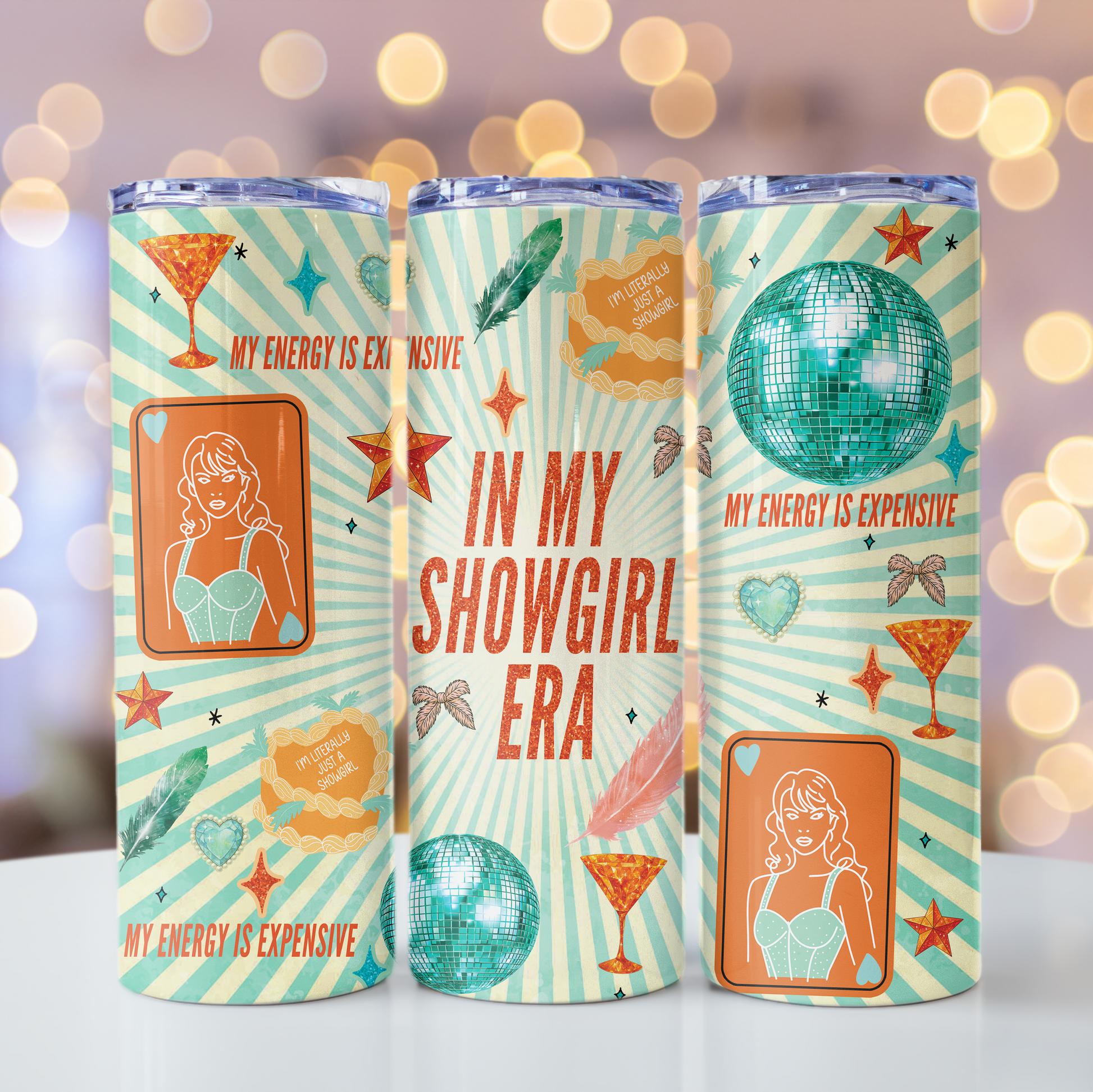 In My Showgirl Era Tumbler Wrap Digital Download 20oz Skinny Tumbler PNG Sublimation Design Retro Disco Glitter Girl Glam Era Sugary Bliss