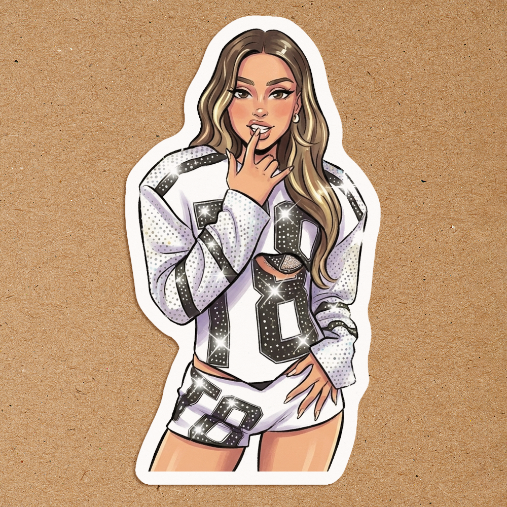 Y2K girly doll sticker wearing sporty jersey outfit baddie aesthetic waterproof sticker
