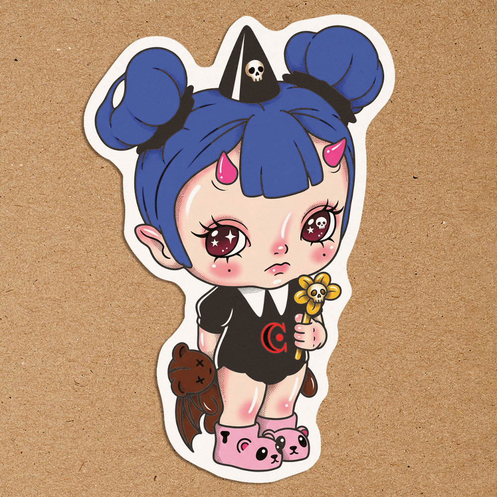 blue hair twin buns doll sticker cute gothic character design tinytiny prologue choice